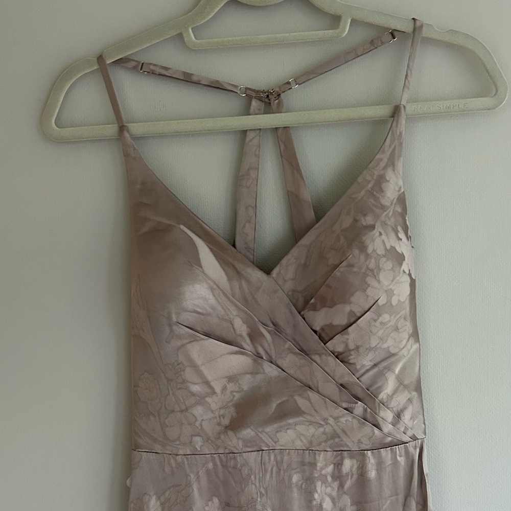 NWT AZAZIE Gabrielle Taupe Satin Jacquard Maxi Dress Formal Bridesmaid Prom Sz 8 - Picture 3 of 12